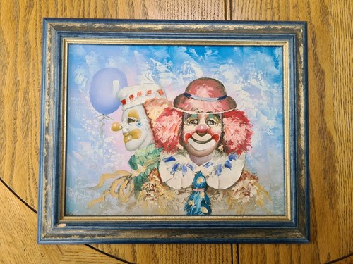 Framed clown oil acrylic on - framed,,