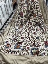 Crewel Work curtain, Double Sided, UNIQUE, Pure silk edge  63"W x 87"L