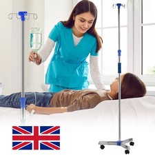 Portable IV Pole Drip Bag Stand Intravenous Silver Foldable w/wheel Pole Stand B