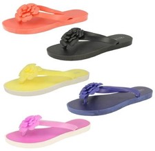 SALE Ladies Spot on flowered toe post flip flops casual summer sandal F0904