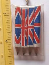 Vintage Old Keyring Wood Small Tiny Wooden UK Pencils Union Jack Flag 