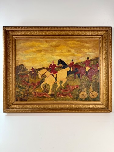 Large fox hunting oil - oil, painting