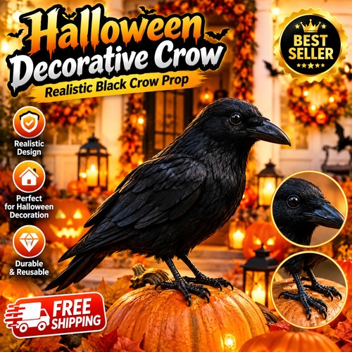 Realistic black crow halloween - black,