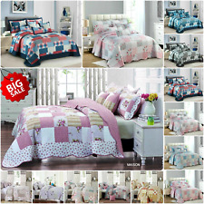 Patchwork 3 Piece Quilted Printed  Bedspread Comforter bed Throw and Pillow Sham