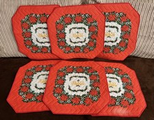 Set of 6 Merry Christmas Large Square Quilted Table Placemats Red Poinsettia 