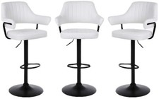 3 X PLUSH WHITE BAR STOOLS, GAS LIFT, BREAKFAST KITCHEN BAR PADDED ARMS & BACK