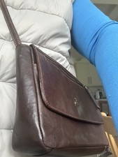 Ashwood Small Brown Leather Bag Brass Coloured Hardware plenty of pockets .