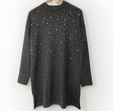 F&F Oversized Longline Grey Pearl Detail Jumper Women’s Size Small