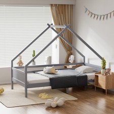White/Grey Low Bedstead Toddler Kids Treehouse Bed Solid Pine Secure Guard Rails