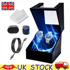 Double Automatic Watch Winder Box Display Case Mute Motor LED 1/5 Rotation Modes