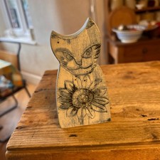 Vintage Carn Studio Pottery Cornwall – Cat with Flower – Great!