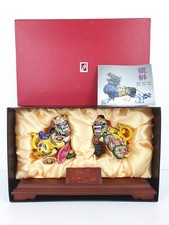 Chinese Pair Porcelain Koji Pottery Foo Dog Lion Fengshui Stamped