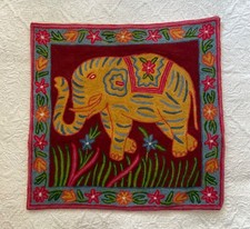 Indian Elephant Handmade Crewel Work Embroidered Cushion Cover 45cm x 45cm ?
