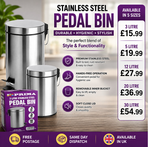 Stainless steel pedal bin - stainless,