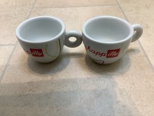 Two 2oz Demi Tasse Illy Espresso Cups. With “Live Happilly” And Coloured Swirls.