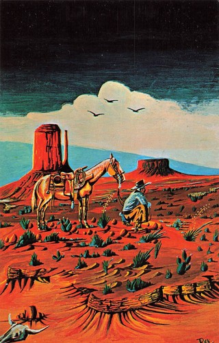 Desert man painting postcard - man,