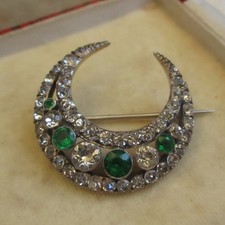 BEAUTIFUL CONVINCING ANTIQUE 835 SILVER SET PASTE CRESCENT BROOCH