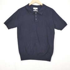 Navy Blue Knitted Polo Shirt Short Sleeve Christiano Badinucci Fine Knit Size S