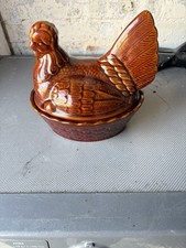 Vintage Brown Glazed Hen on Nest Ceramic Egg Holder Denmead Pottery England