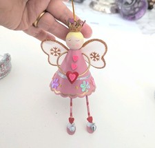GISELA GRAHAM PRETTY PINK TIN FAIRY TREE BAUBLE DECORATIONS BELLS ON HER SHOES