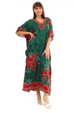 ladies full length maxi kaftan long dress in dark green size 10-16