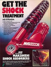 Colour Magazine Ad- "GET THE SHOCK TREATMENT" Marzocchi Strada Shock Absorbers