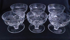 6 Vintage /Retro Etched Glass Dessert / Ice Cream /Sundae Dishes - VGC
