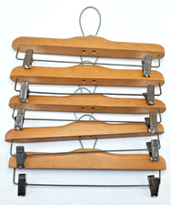 5 VINTAGE WOODEN TROUSER HANGERS RECLAIMED HOTEL SECURITY 15" LONG
