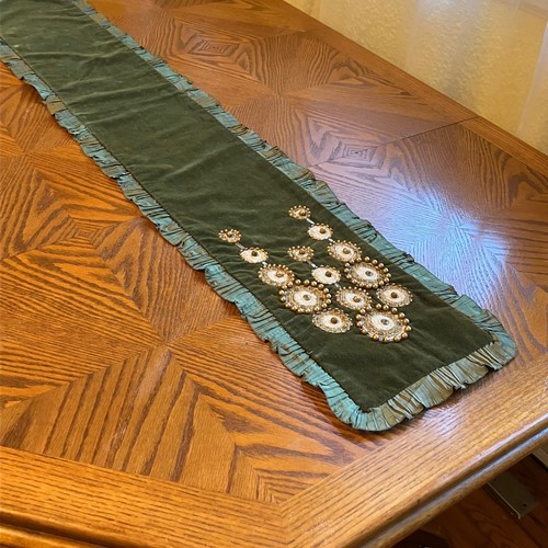 Green velvet table runner - velvet,
