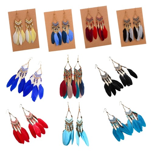 Long earrings feather - earrings,
