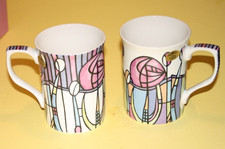 Set of 2 Charles Rennie Mackintosh inspired fine china mugs- New and boxed