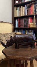 Vintage large Hand Carved Wooden Rhinoceros Rhino Figurine Ornament
