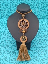 Beautiful Modern Copper Tone, Wood & Tassel Dreamcatcher Pendant Necklace