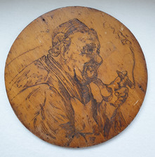VINTAGE WOODEN PYROGRAPHY FOLK ART WALL PLAQUE 25.5 CM