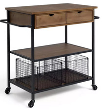 Metal & Wooden Kitchen Trolley With 2 Drawers, 3 Tier Cart Storage New-Broken