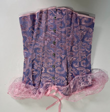 Womens Corset Top Waist Trainer Small Purple Pink Floral Satin Basque Lace Boned