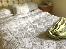 Vintage Hand Crocheted White Cotton Bedspread Throw 217x258 use either way