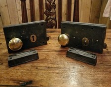 Victorian Rim Lock, Brass Door Knobs & Cast Iron Keep. R/H Fit 1 of 2 Available 