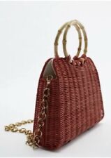 ZARA BAMBOO RATTAN WICKER RED CITY SUMMER HANDBAG SHOULDER BAG NEW