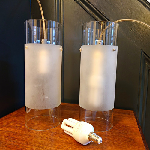 Pair white glass - of, cylinder