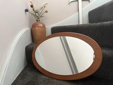 Vintage Solid Teak Mirror Oval Mid Century Danish Scandinavian 1960s 1970s Retro