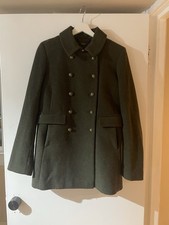 Superdry Woman’s Military  Green Wool Blend Pea Coat Double Breasted Lined Small