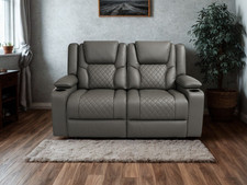 NEW Orlando Electric Recliner 2 Seater Sofa Grey Leather | MNS250 | Clearance