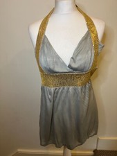  Woman’s lady’s grey Gold  Sequin Going Out Top S