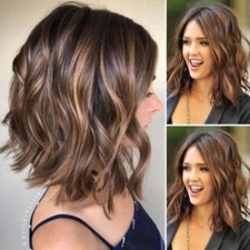 Womens Bob Short Curly Wavy Natural Hair Wigs Ombre Brown Fashion Cosplay Wig