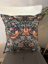 Handmade William Morris Strawberry Thief Velvet Fabric Navy Cushion Cover