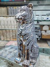 XL Crushed Diamond Lion King Crown Crystal Silver Ornament Shelves Glitter Bling