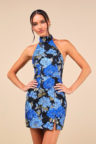 Lulus blue floral metallic - blue,