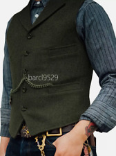 Mens Tweed Waistcoat Vest Retro Groom Wedding Vintage Herringbone 42 44 46 48 50
