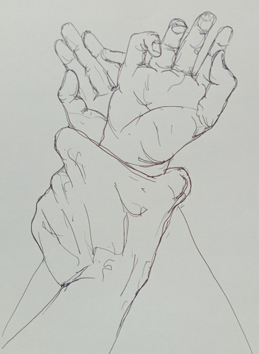 Grasping hands drawing ink - drawing,